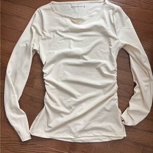 Abercrombie & Fitch Cream Long Sleeve Ruched Side Top